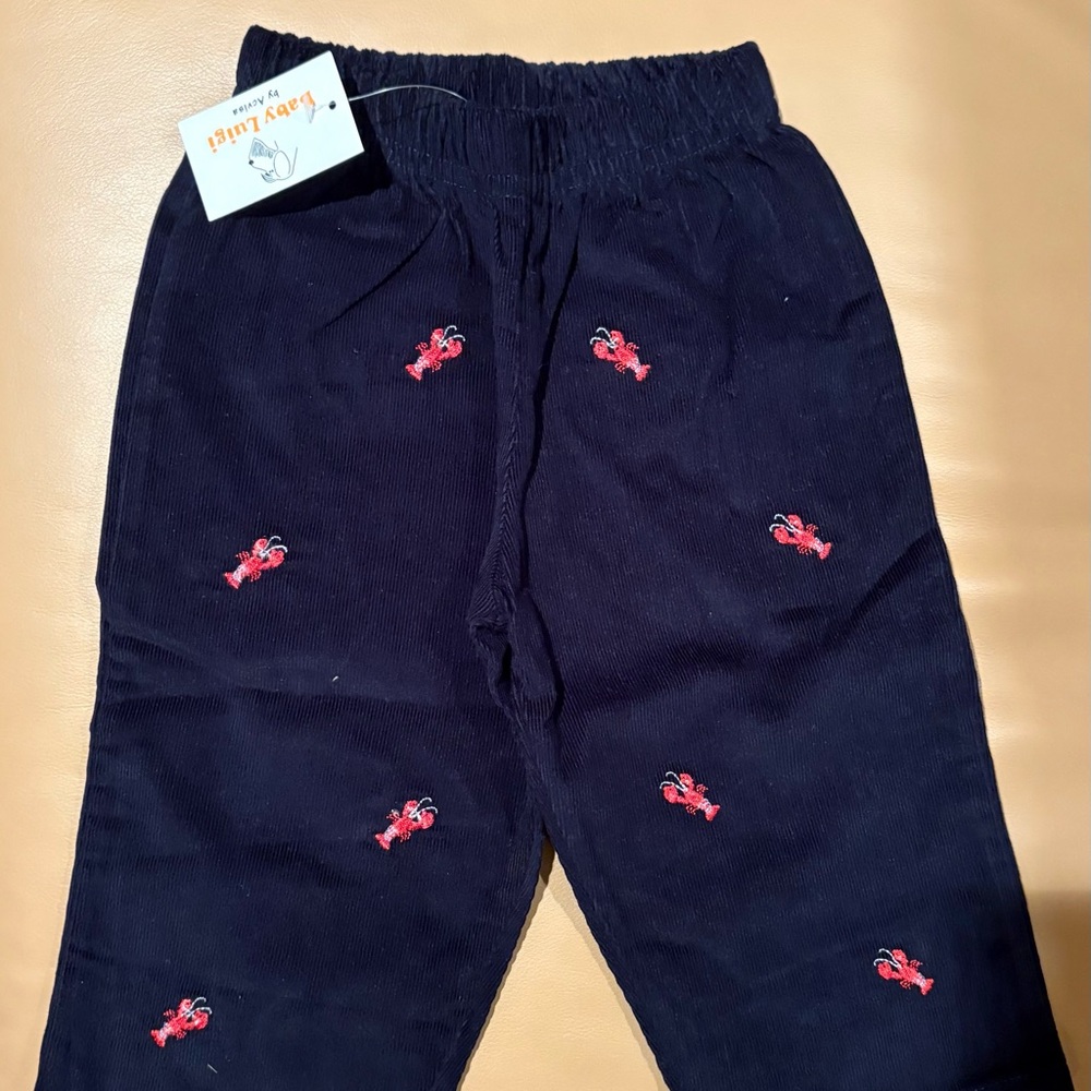 Navy Corduroy Pants with Red Lobsters